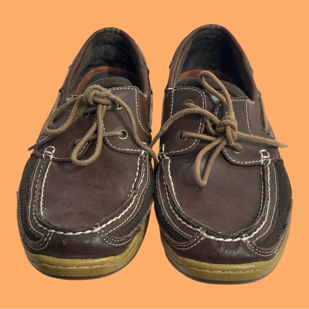 Mountrek Brown Leather Topsider-like Boat Shoes Laced with Rubber Treads 10.5